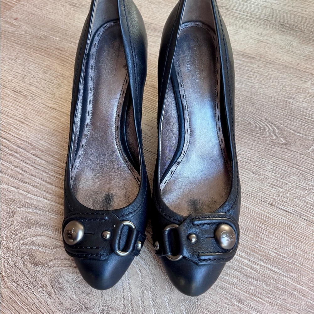 Coach Signature Laney Black Leather Wedges size 10